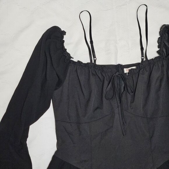 Romwe Dress Women's Lg Black Whimsygoth Fairy Off Shoulder Sheer Bell Sleeve NWT - Picture 7 of 14